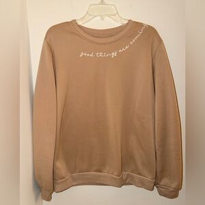 Beige Sweatshirt with Script Detail